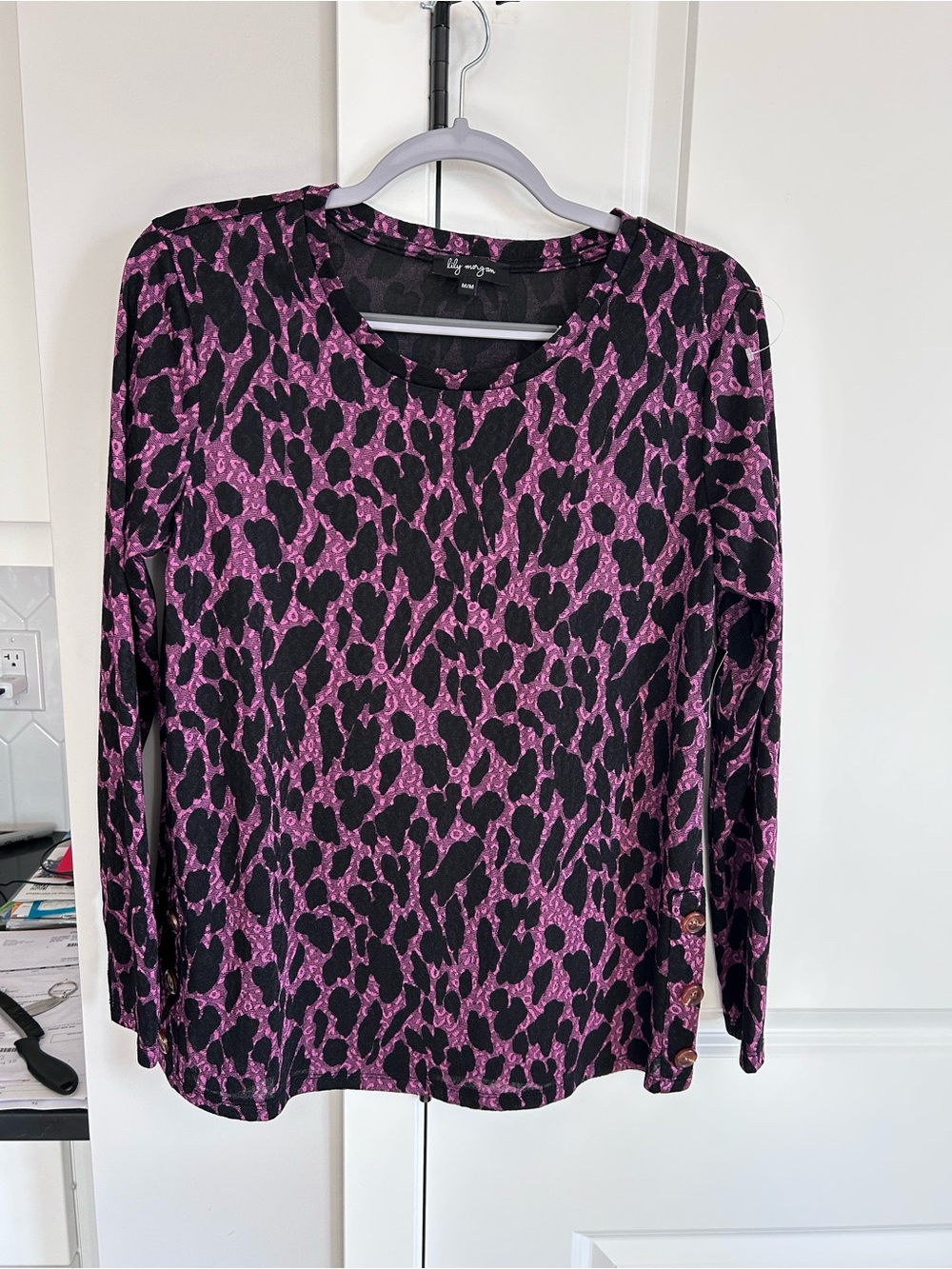 NWT Lilly Morgan Pink Black Leopard Print Long Sleeve Blouse Y2K Statement Chic